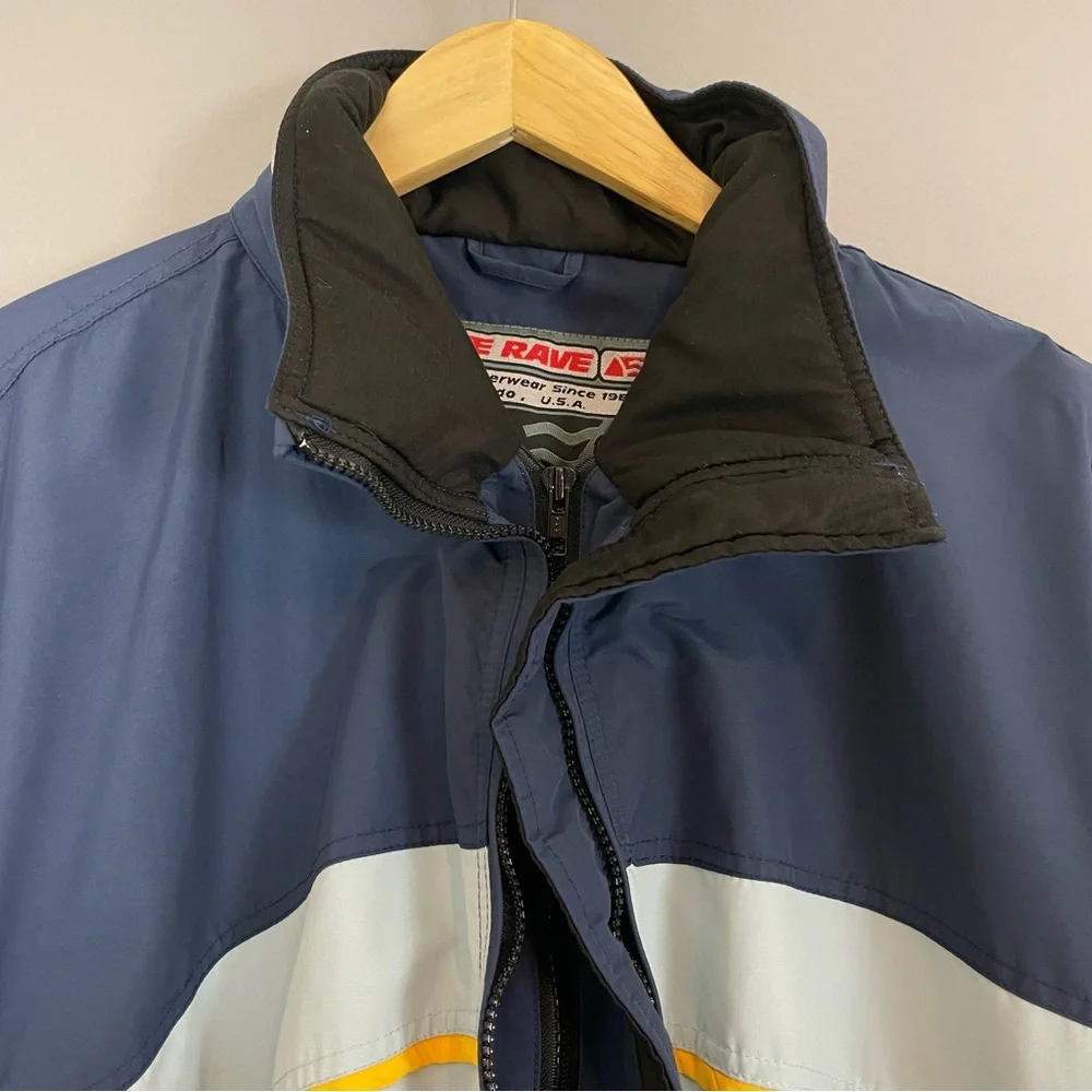 Vintage Wave Rave Jacket Men Snowboarding Blue Nylon 90s Zipper Yellow Coat‎